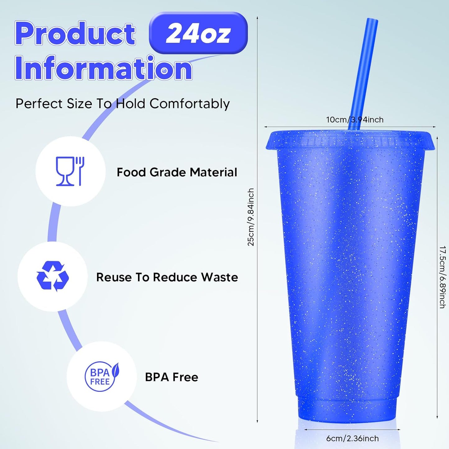 24 Pack Plastic Tumblers with Lids and Straw, Reusable Cups with Lids and Straws Colorful Cups for Cold Drink Iced Coffee, Plastic Tumbler Bulk for Party Birthday Gifts (24 oz, Solid Colors)