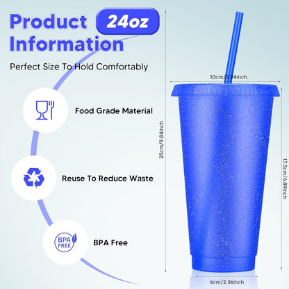 24 Pack Plastic Tumblers with Lids and Straw, Reusable Cups with Lids and Straws Colorful Cups for Cold Drink Iced Coffee, Plastic Tumbler Bulk for Party Birthday Gifts (24 oz, Solid Colors)