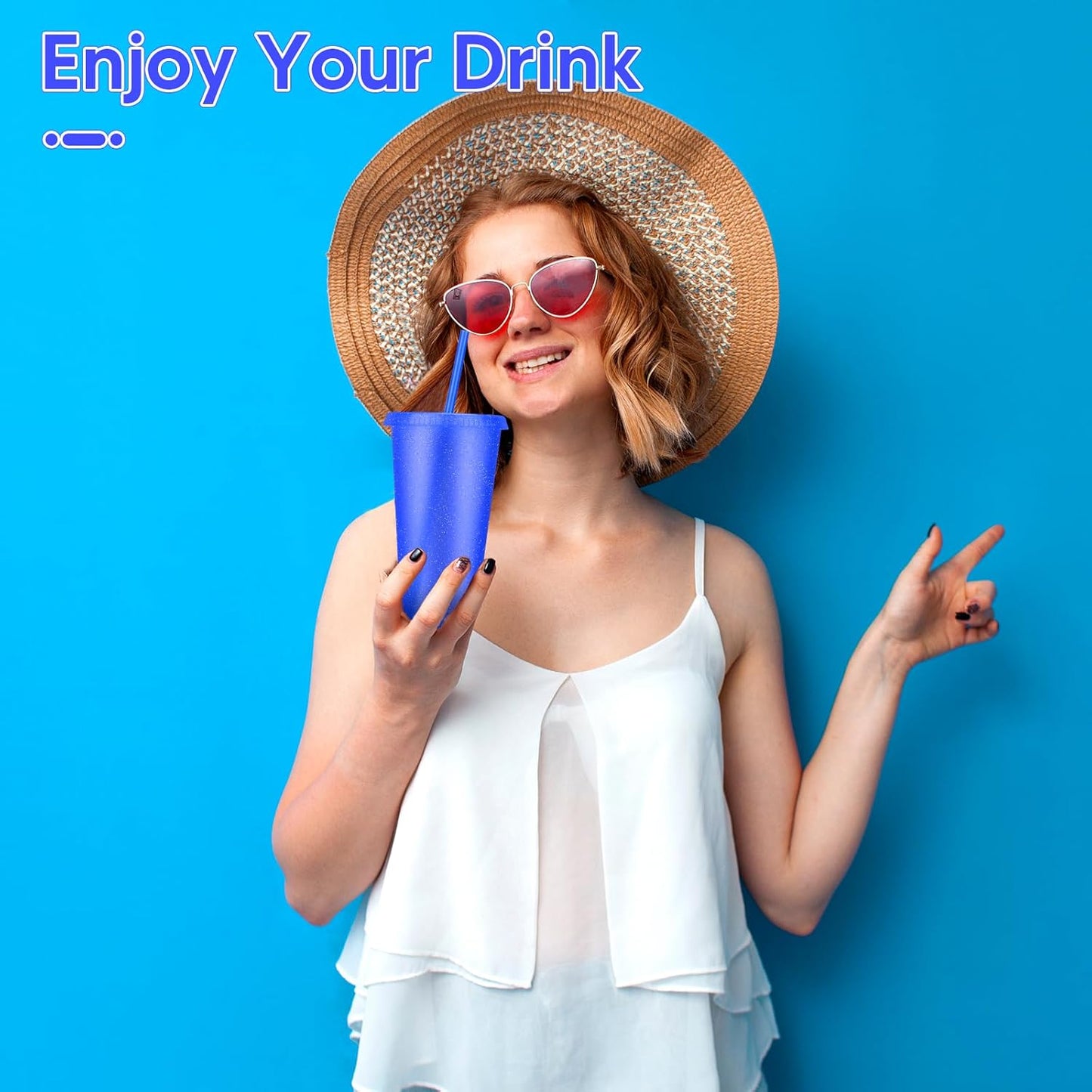 24 Pack Plastic Tumblers with Lids and Straw, Reusable Cups with Lids and Straws Colorful Cups for Cold Drink Iced Coffee, Plastic Tumbler Bulk for Party Birthday Gifts (24 oz, Solid Colors)