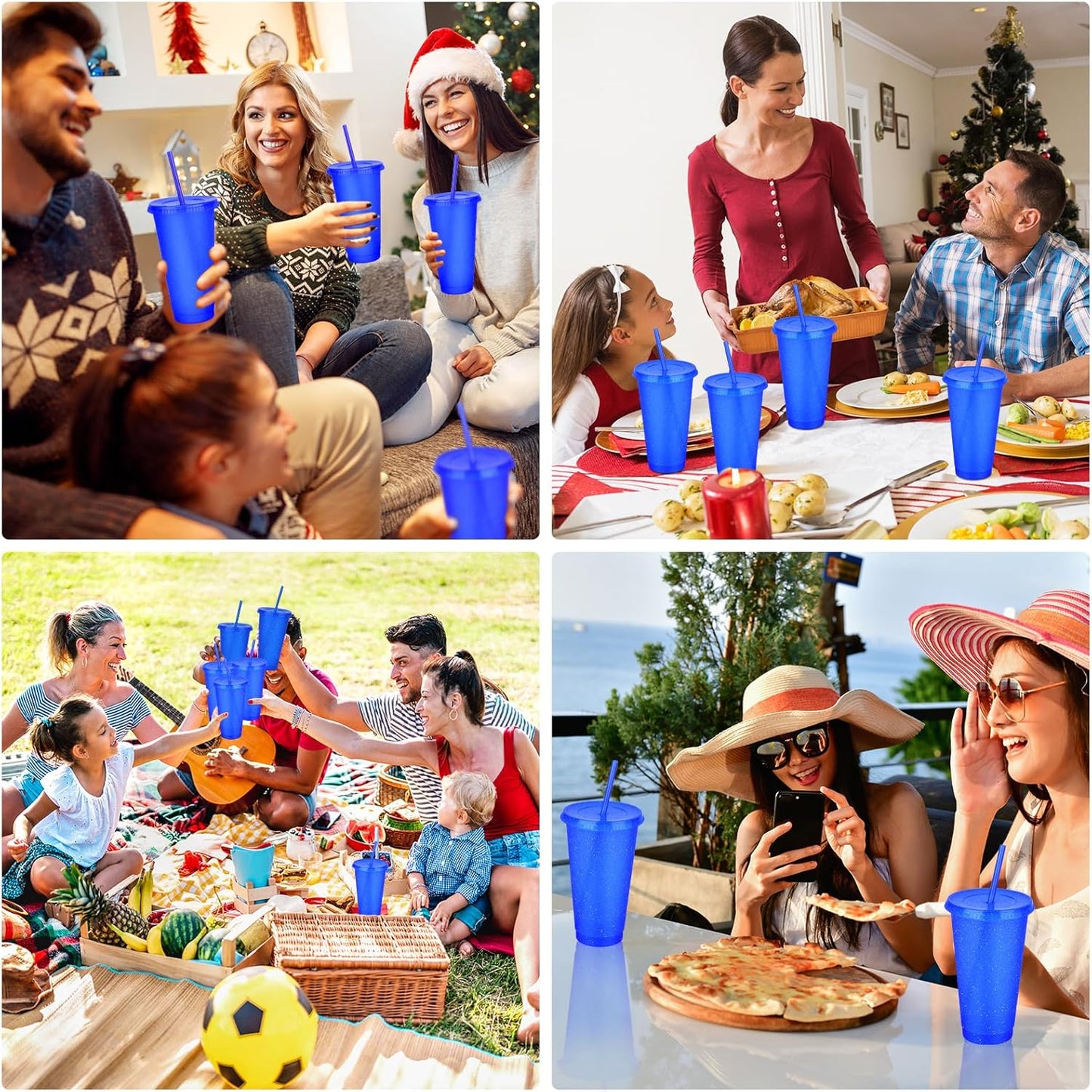 24 Pack Plastic Tumblers with Lids and Straw, Reusable Cups with Lids and Straws Colorful Cups for Cold Drink Iced Coffee, Plastic Tumbler Bulk for Party Birthday Gifts (24 oz, Solid Colors)