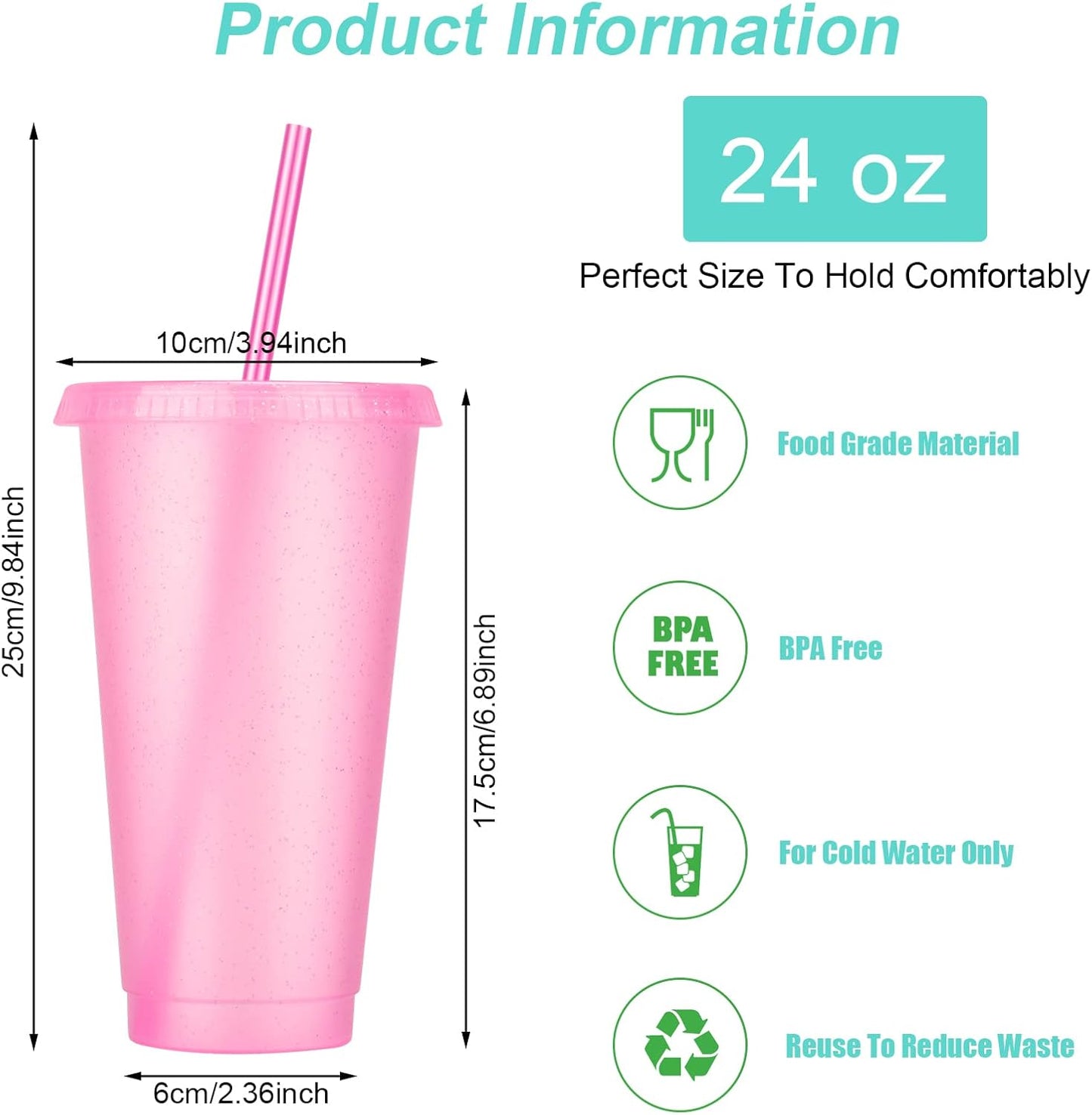 24 Pack Plastic Tumblers with Lids and Straw, Reusable Cups with Lids and Straws Colorful Cups for Cold Drink Iced Coffee, Plastic Tumbler Bulk for Party Birthday Gifts (24 oz, Solid Colors)