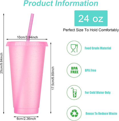 24 Pack Plastic Tumblers with Lids and Straw, Reusable Cups with Lids and Straws Colorful Cups for Cold Drink Iced Coffee, Plastic Tumbler Bulk for Party Birthday Gifts (24 oz, Solid Colors)