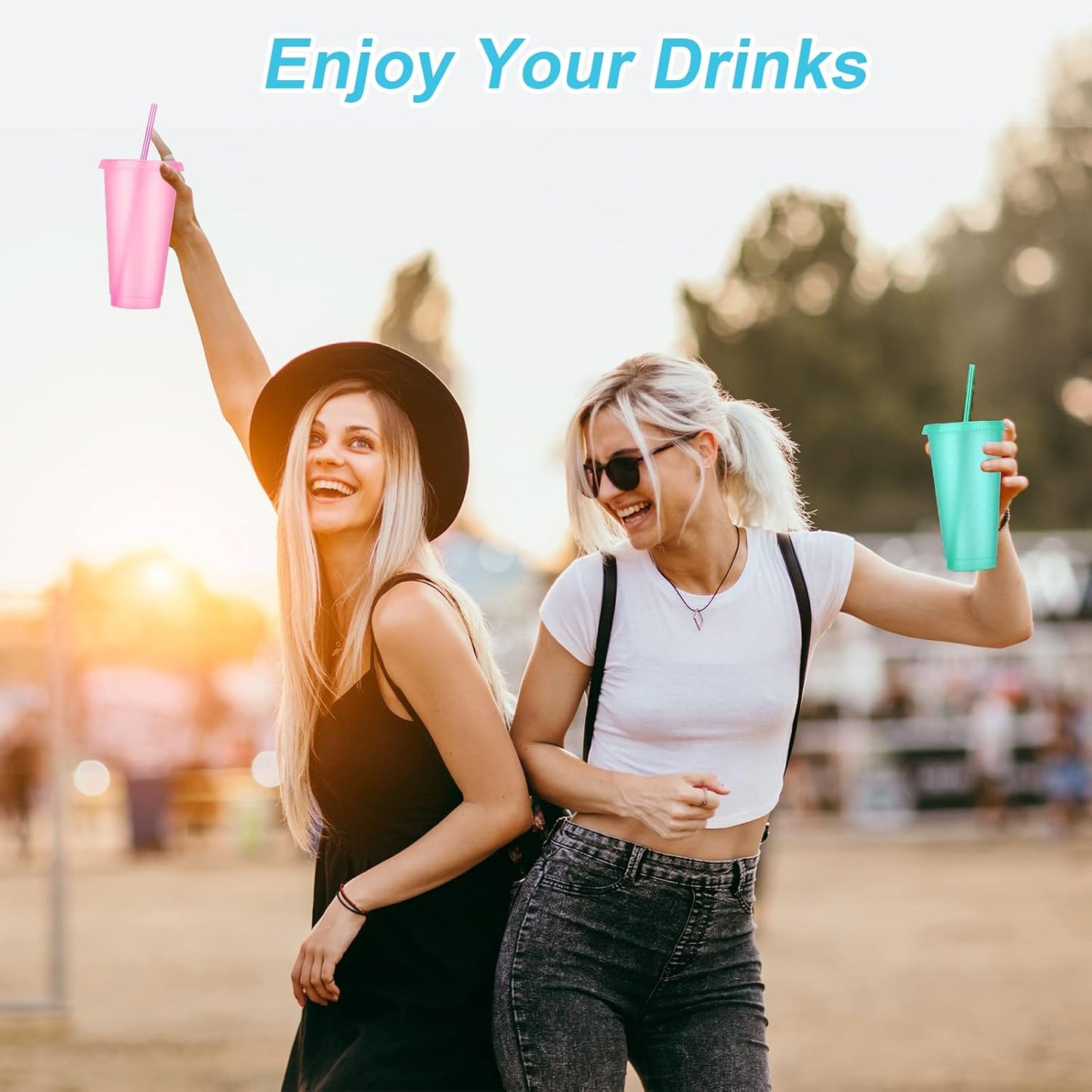 24 Pack Plastic Tumblers with Lids and Straw, Reusable Cups with Lids and Straws Colorful Cups for Cold Drink Iced Coffee, Plastic Tumbler Bulk for Party Birthday Gifts (24 oz, Solid Colors)
