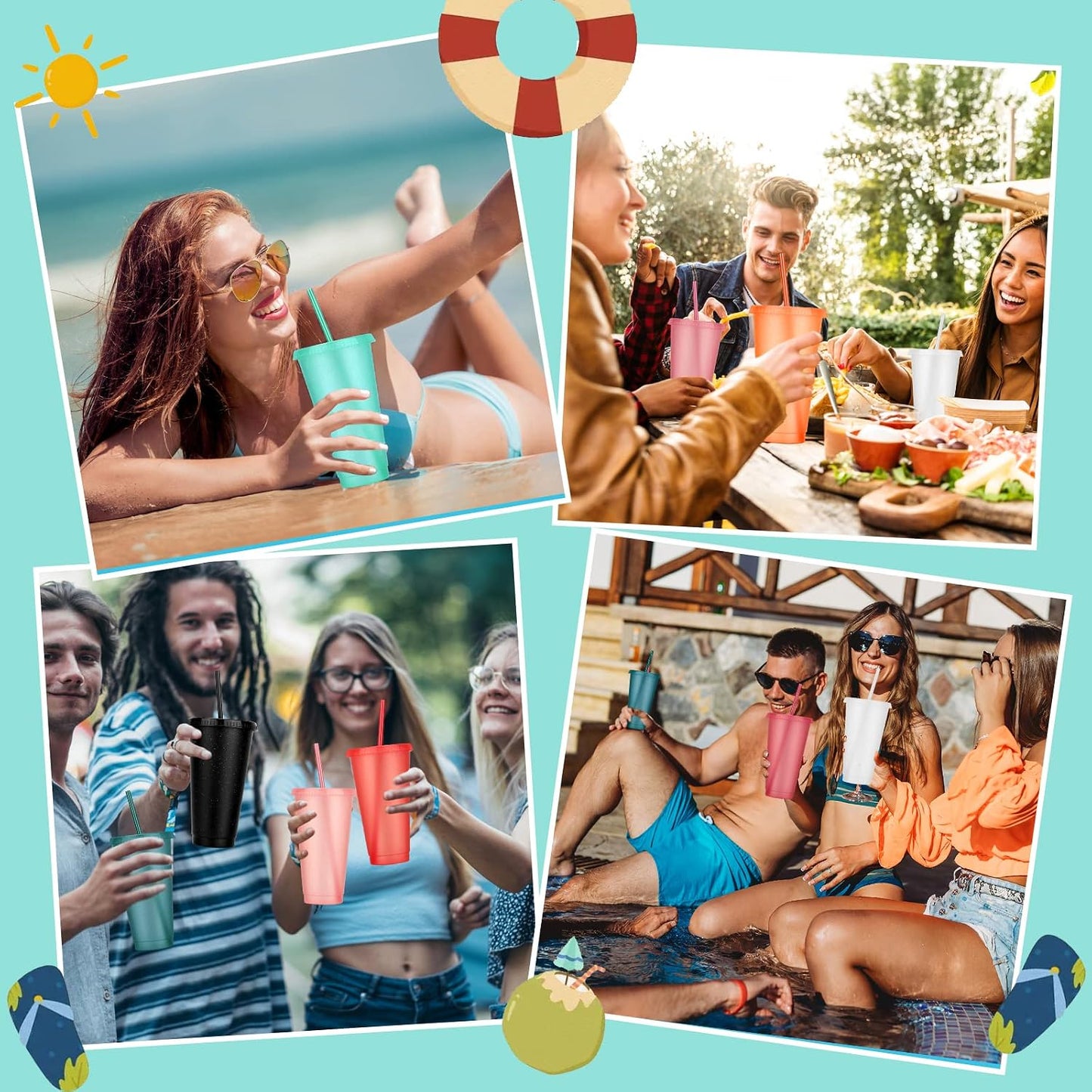 24 Pack Plastic Tumblers with Lids and Straw, Reusable Cups with Lids and Straws Colorful Cups for Cold Drink Iced Coffee, Plastic Tumbler Bulk for Party Birthday Gifts (24 oz, Solid Colors)