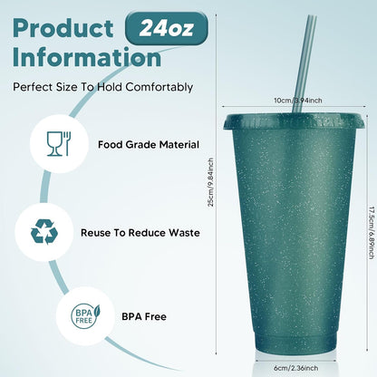 24 Pack Plastic Tumblers with Lids and Straw, Reusable Cups with Lids and Straws Colorful Cups for Cold Drink Iced Coffee, Plastic Tumbler Bulk for Party Birthday Gifts (24 oz, Solid Colors)