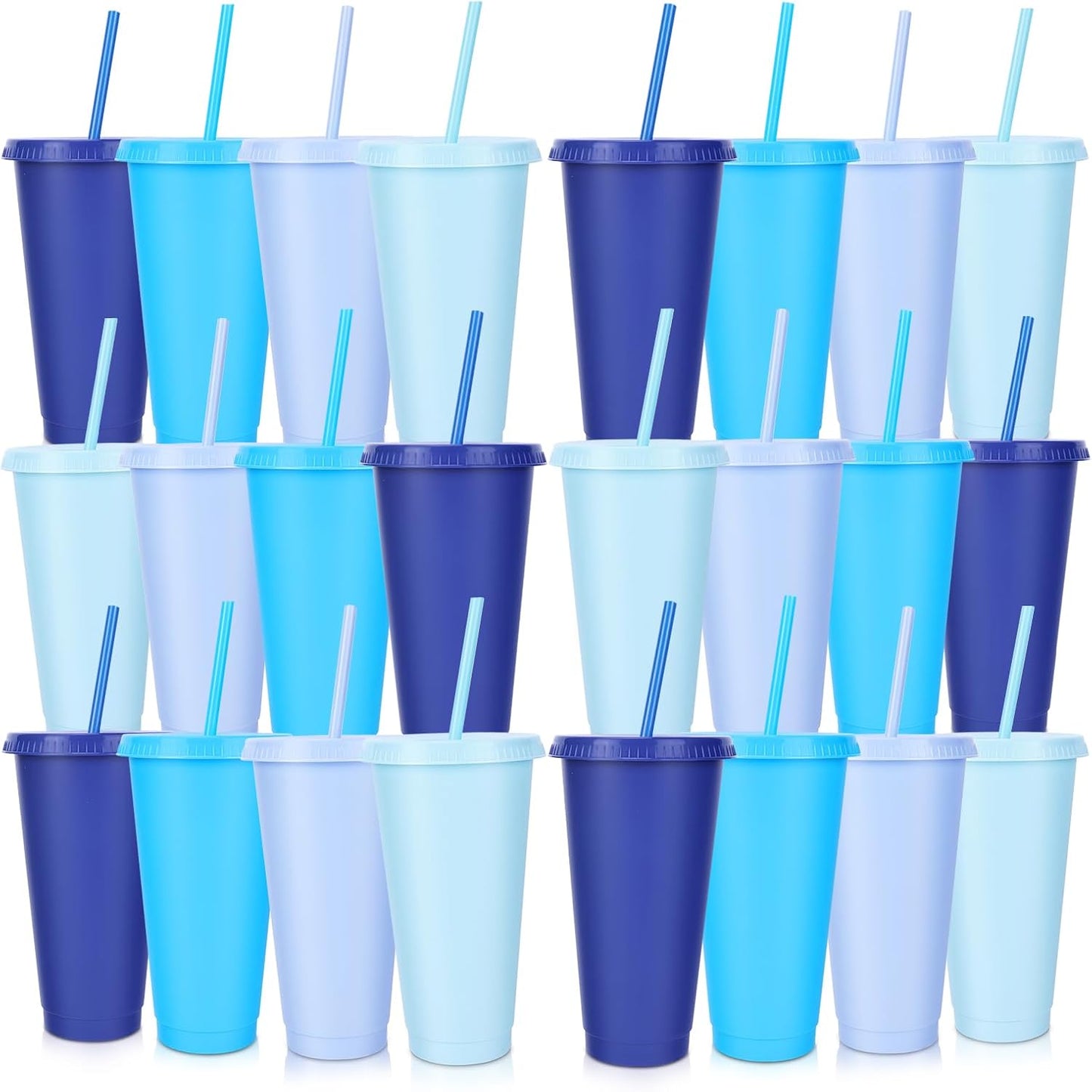 24 Pack Plastic Tumblers with Lids and Straw, Reusable Cups with Lids and Straws Colorful Cups for Cold Drink Iced Coffee, Plastic Tumbler Bulk for Party Birthday Gifts (24 oz, Solid Colors)