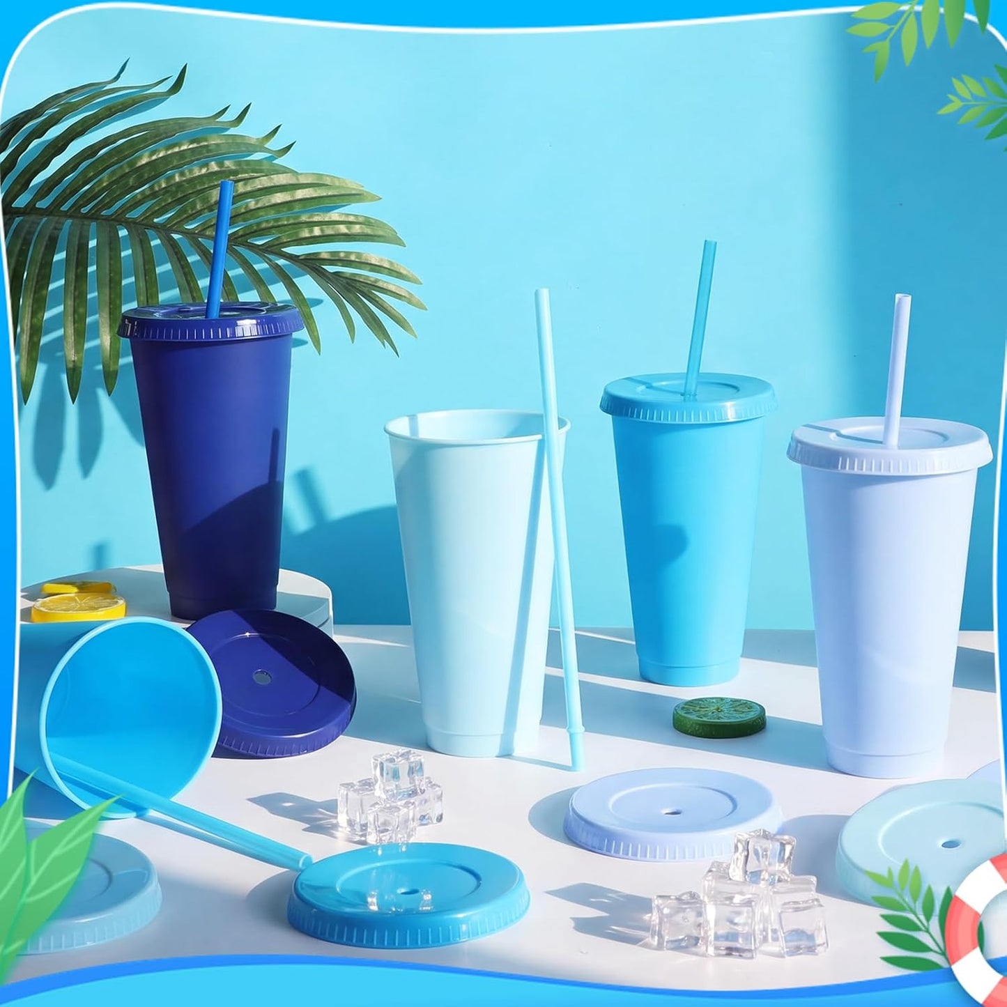 24 Pack Plastic Tumblers with Lids and Straw, Reusable Cups with Lids and Straws Colorful Cups for Cold Drink Iced Coffee, Plastic Tumbler Bulk for Party Birthday Gifts (24 oz, Solid Colors)