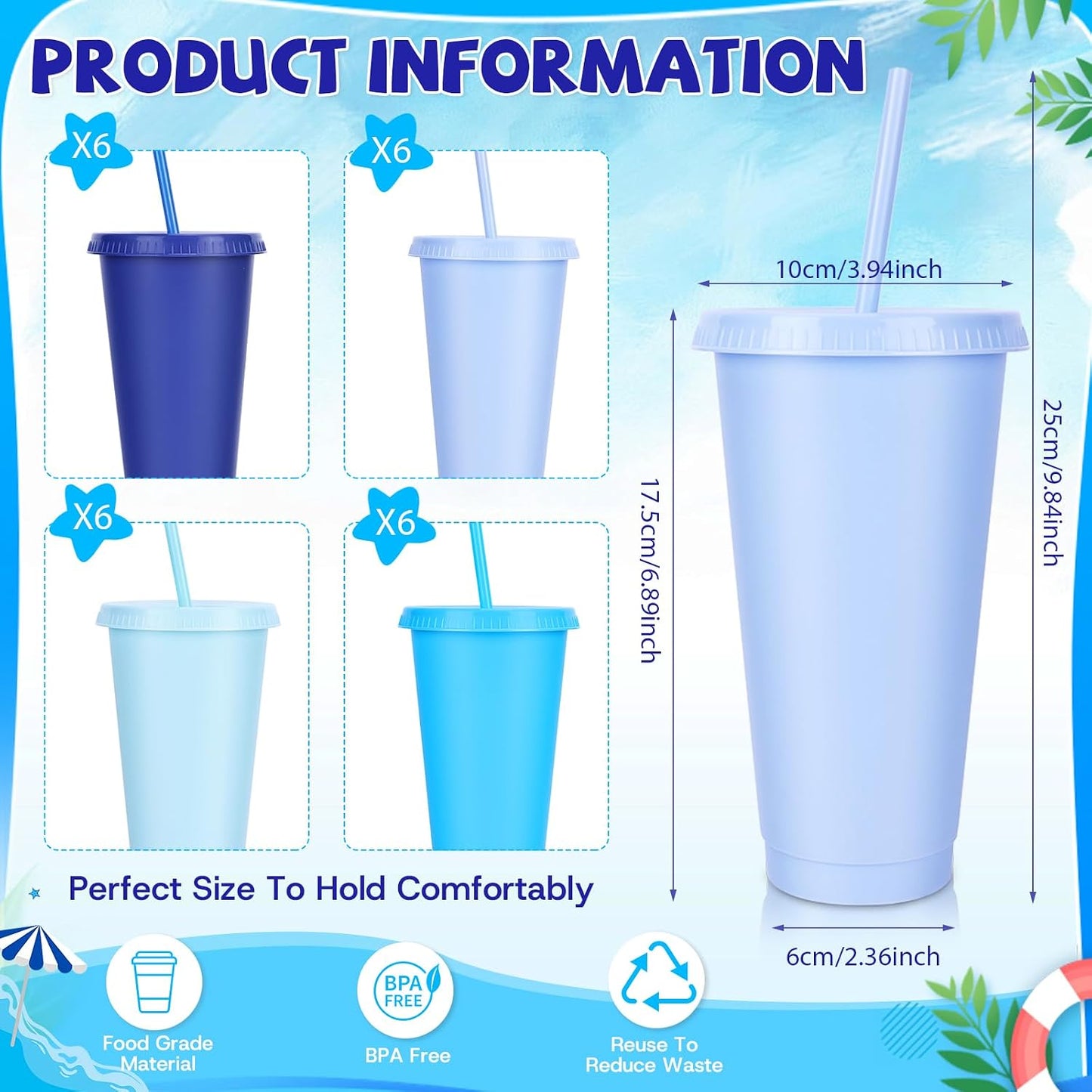 24 Pack Plastic Tumblers with Lids and Straw, Reusable Cups with Lids and Straws Colorful Cups for Cold Drink Iced Coffee, Plastic Tumbler Bulk for Party Birthday Gifts (24 oz, Solid Colors)