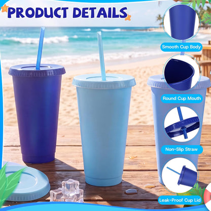 24 Pack Plastic Tumblers with Lids and Straw, Reusable Cups with Lids and Straws Colorful Cups for Cold Drink Iced Coffee, Plastic Tumbler Bulk for Party Birthday Gifts (24 oz, Solid Colors)