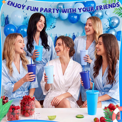 24 Pack Plastic Tumblers with Lids and Straw, Reusable Cups with Lids and Straws Colorful Cups for Cold Drink Iced Coffee, Plastic Tumbler Bulk for Party Birthday Gifts (24 oz, Solid Colors)