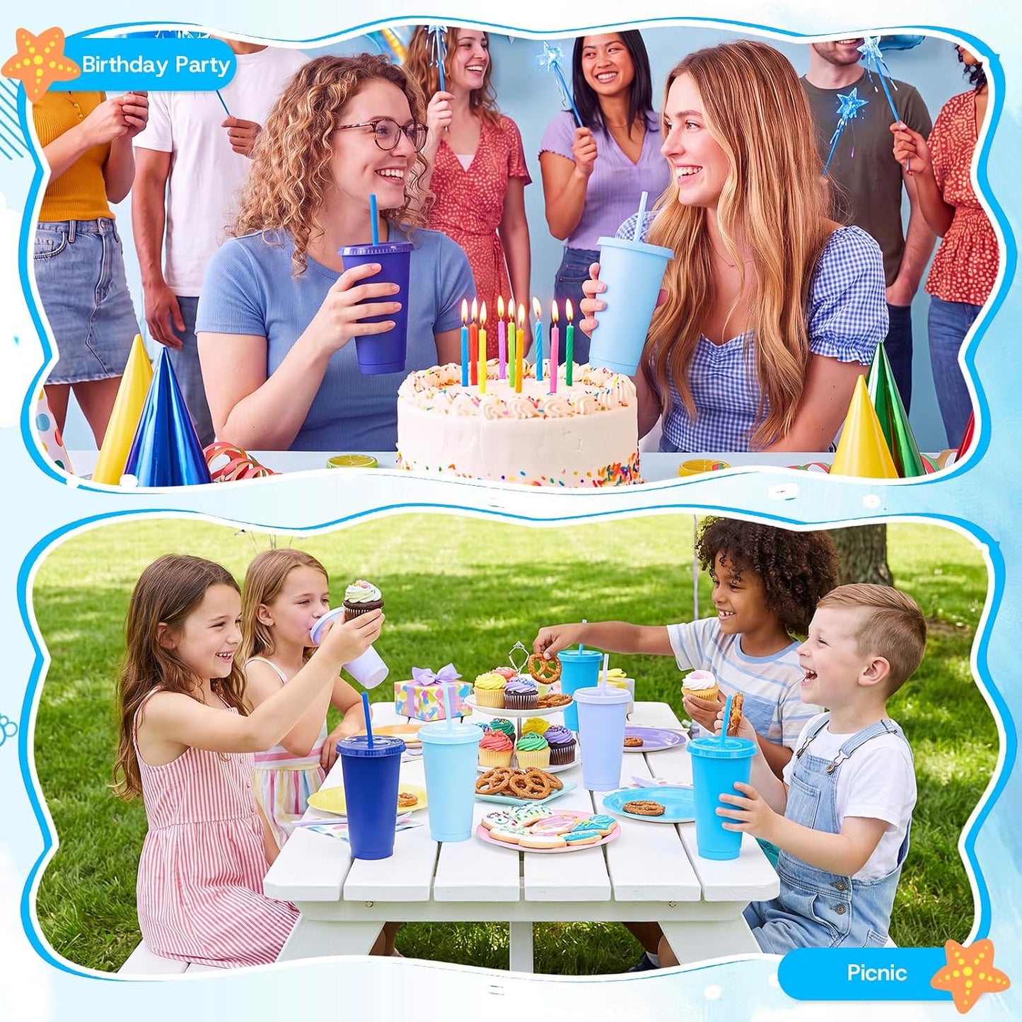 24 Pack Plastic Tumblers with Lids and Straw, Reusable Cups with Lids and Straws Colorful Cups for Cold Drink Iced Coffee, Plastic Tumbler Bulk for Party Birthday Gifts (24 oz, Solid Colors)