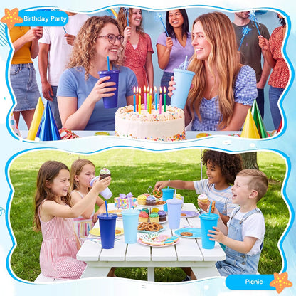 24 Pack Plastic Tumblers with Lids and Straw, Reusable Cups with Lids and Straws Colorful Cups for Cold Drink Iced Coffee, Plastic Tumbler Bulk for Party Birthday Gifts (24 oz, Solid Colors)