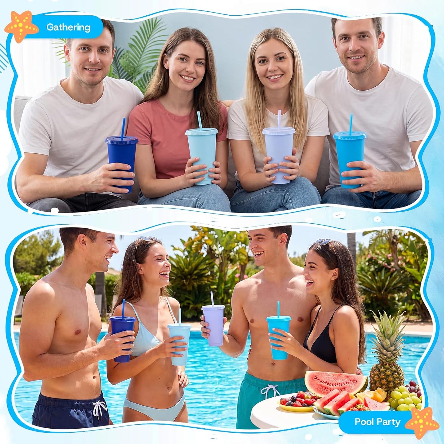 24 Pack Plastic Tumblers with Lids and Straw, Reusable Cups with Lids and Straws Colorful Cups for Cold Drink Iced Coffee, Plastic Tumbler Bulk for Party Birthday Gifts (24 oz, Solid Colors)