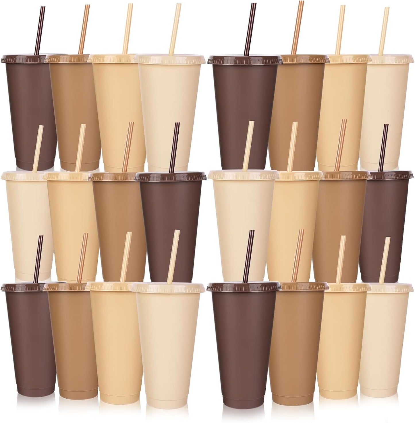 24 Pack Plastic Tumblers with Lids and Straw, Reusable Cups with Lids and Straws Colorful Cups for Cold Drink Iced Coffee, Plastic Tumbler Bulk for Party Birthday Gifts (24 oz, Solid Colors)