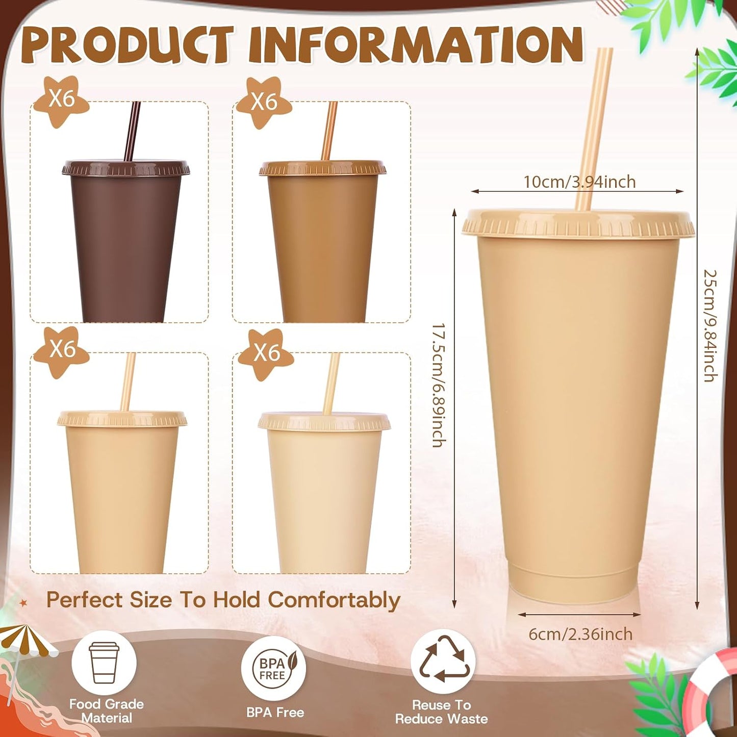 24 Pack Plastic Tumblers with Lids and Straw, Reusable Cups with Lids and Straws Colorful Cups for Cold Drink Iced Coffee, Plastic Tumbler Bulk for Party Birthday Gifts (24 oz, Solid Colors)