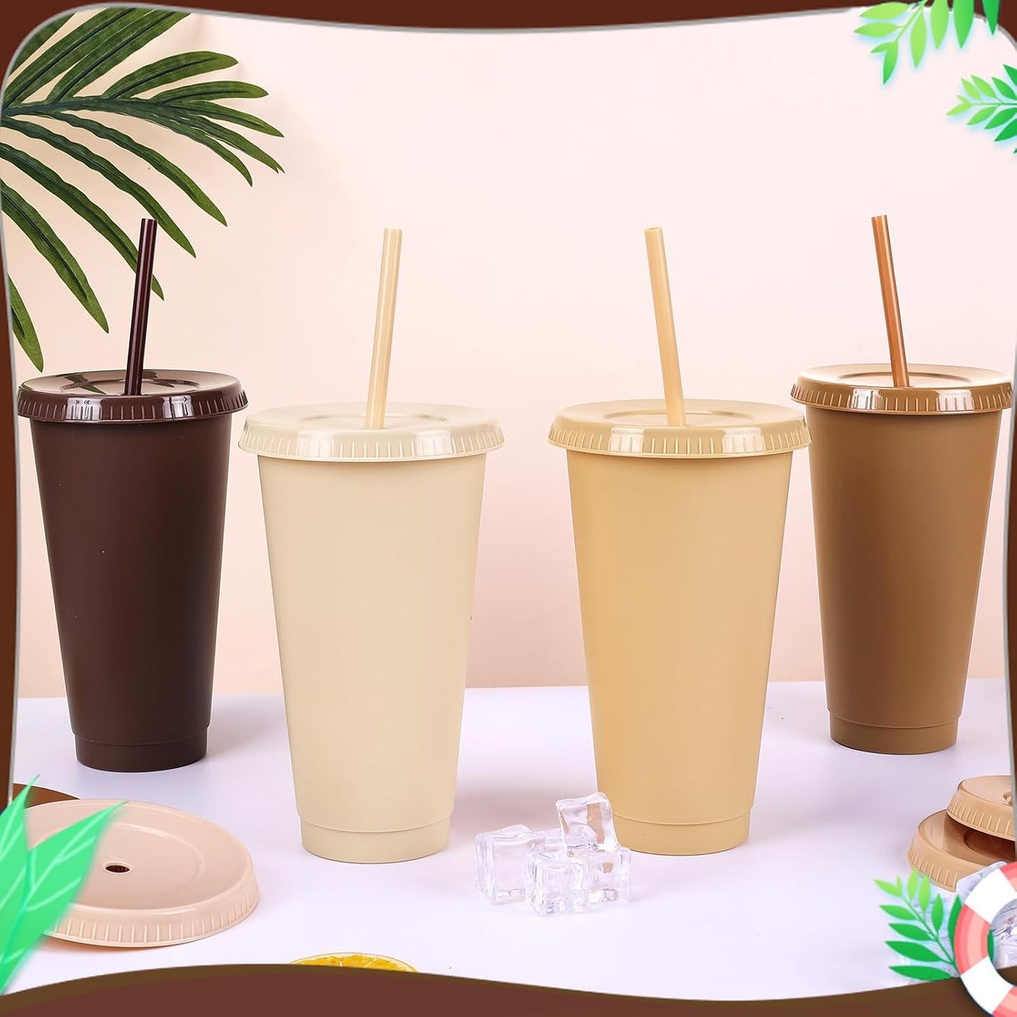24 Pack Plastic Tumblers with Lids and Straw, Reusable Cups with Lids and Straws Colorful Cups for Cold Drink Iced Coffee, Plastic Tumbler Bulk for Party Birthday Gifts (24 oz, Solid Colors)