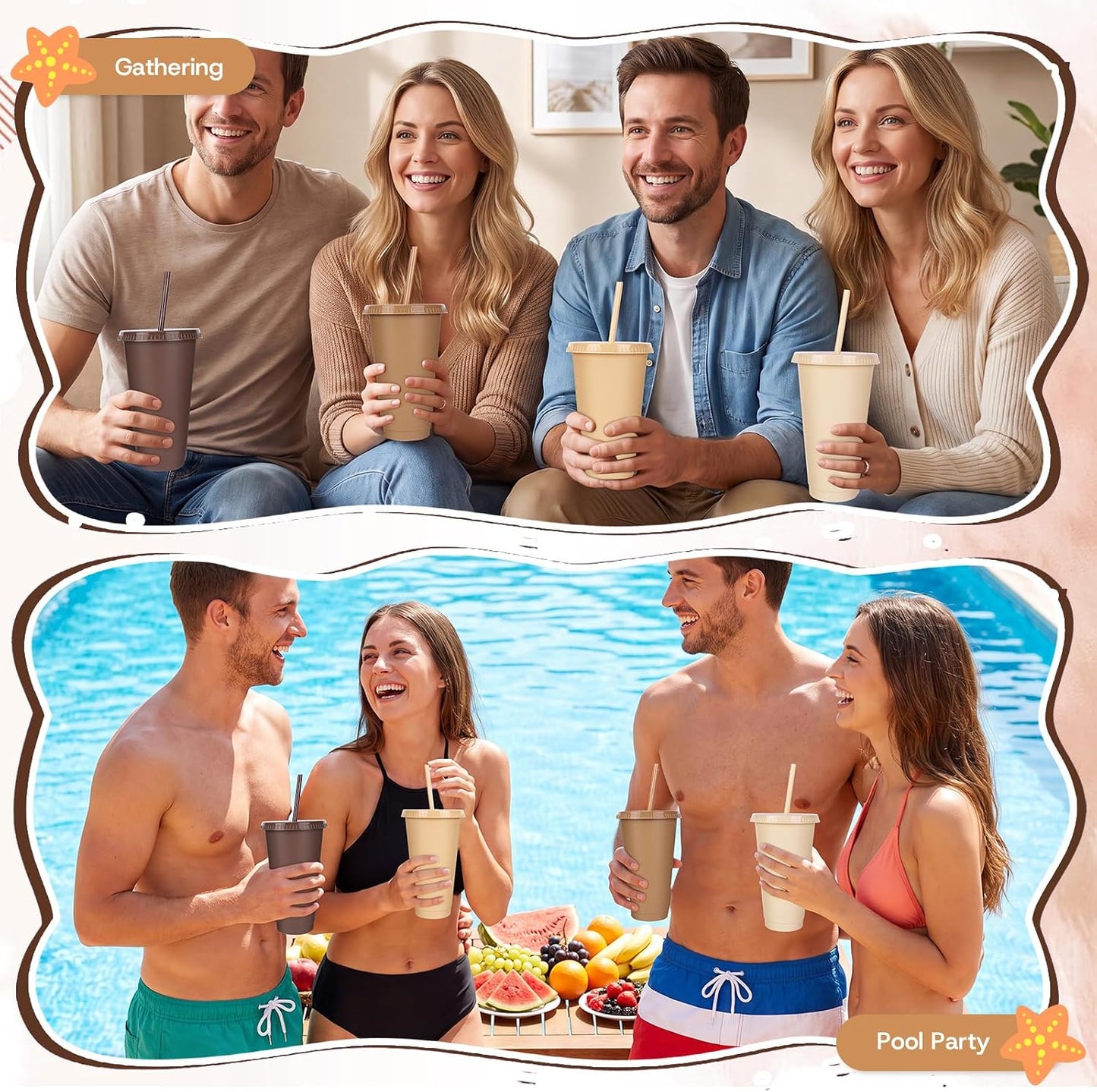 24 Pack Plastic Tumblers with Lids and Straw, Reusable Cups with Lids and Straws Colorful Cups for Cold Drink Iced Coffee, Plastic Tumbler Bulk for Party Birthday Gifts (24 oz, Solid Colors)