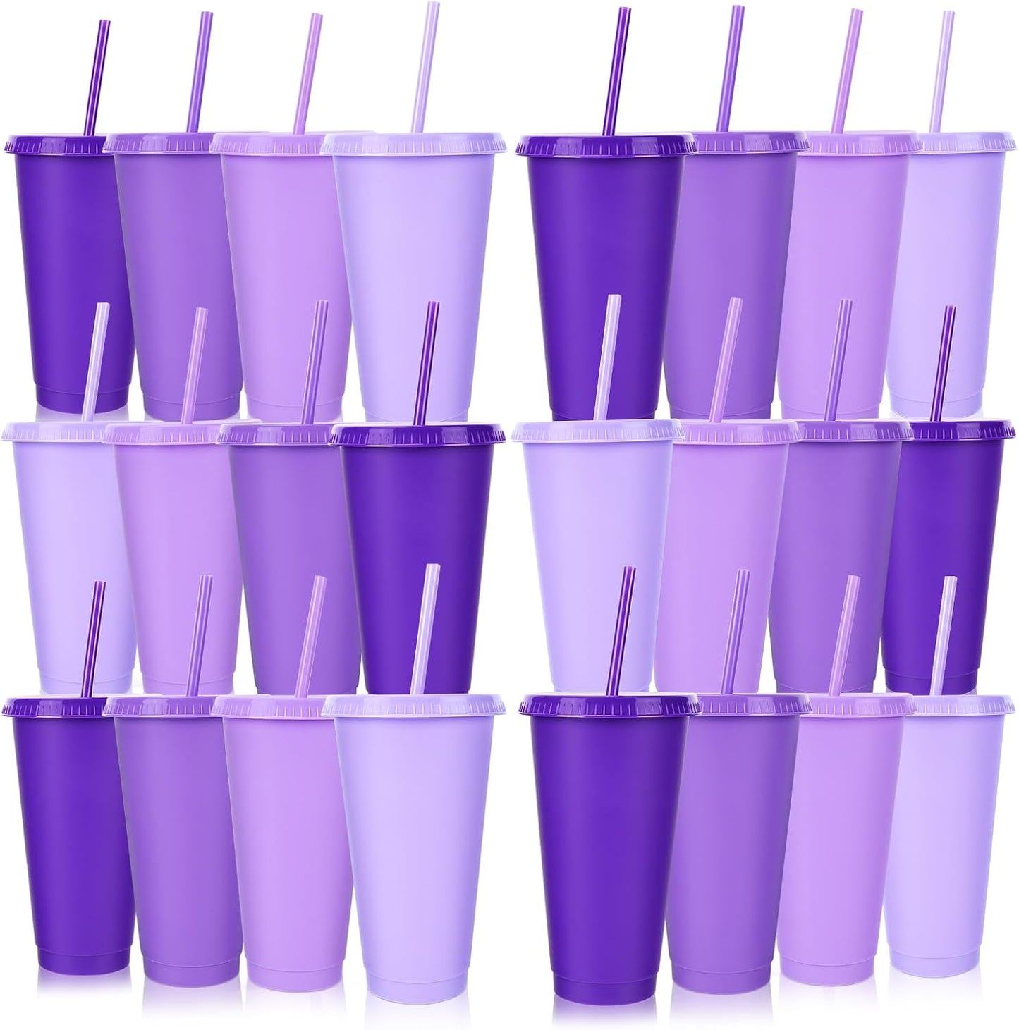 24 Pack Plastic Tumblers with Lids and Straw, Reusable Cups with Lids and Straws Colorful Cups for Cold Drink Iced Coffee, Plastic Tumbler Bulk for Party Birthday Gifts (24 oz, Solid Colors)