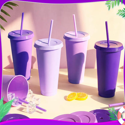 24 Pack Plastic Tumblers with Lids and Straw, Reusable Cups with Lids and Straws Colorful Cups for Cold Drink Iced Coffee, Plastic Tumbler Bulk for Party Birthday Gifts (24 oz, Solid Colors)