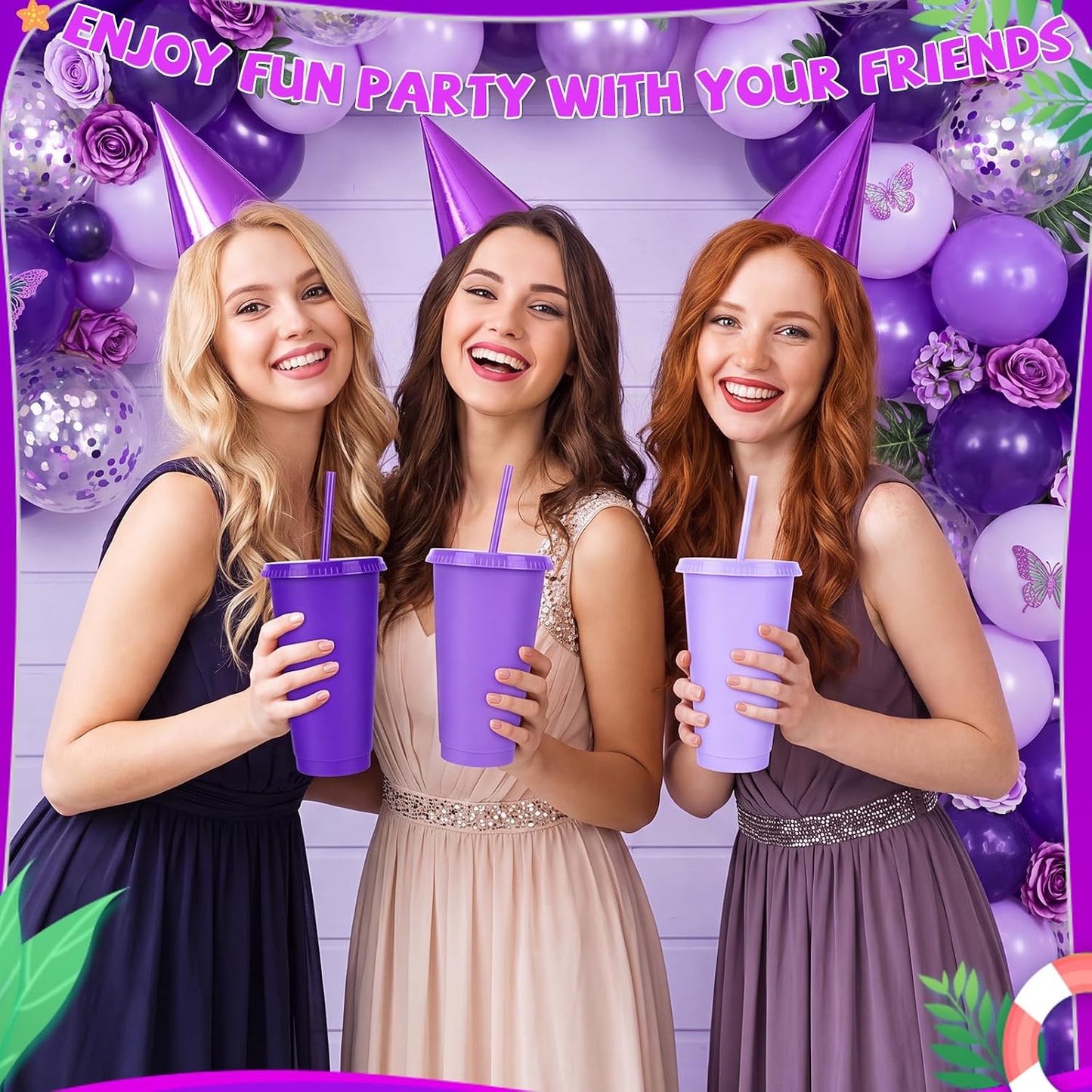 24 Pack Plastic Tumblers with Lids and Straw, Reusable Cups with Lids and Straws Colorful Cups for Cold Drink Iced Coffee, Plastic Tumbler Bulk for Party Birthday Gifts (24 oz, Solid Colors)