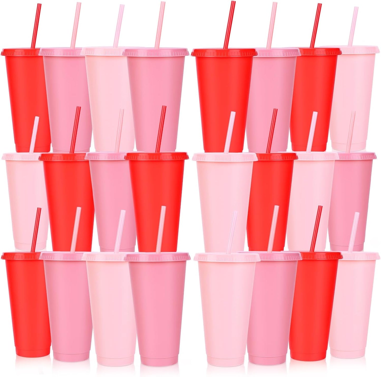 24 Pack Plastic Tumblers with Lids and Straw, Reusable Cups with Lids and Straws Colorful Cups for Cold Drink Iced Coffee, Plastic Tumbler Bulk for Party Birthday Gifts (24 oz, Solid Colors)