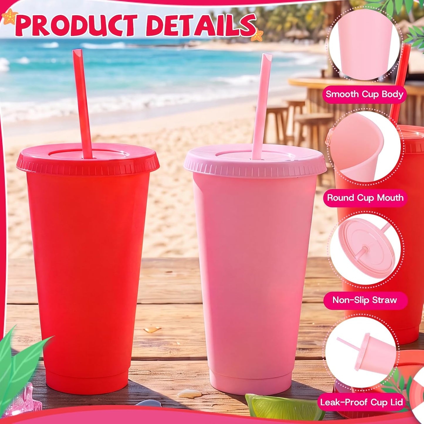 24 Pack Plastic Tumblers with Lids and Straw, Reusable Cups with Lids and Straws Colorful Cups for Cold Drink Iced Coffee, Plastic Tumbler Bulk for Party Birthday Gifts (24 oz, Solid Colors)