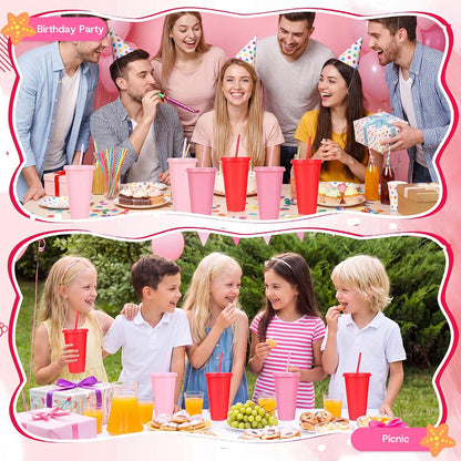 24 Pack Plastic Tumblers with Lids and Straw, Reusable Cups with Lids and Straws Colorful Cups for Cold Drink Iced Coffee, Plastic Tumbler Bulk for Party Birthday Gifts (24 oz, Solid Colors)