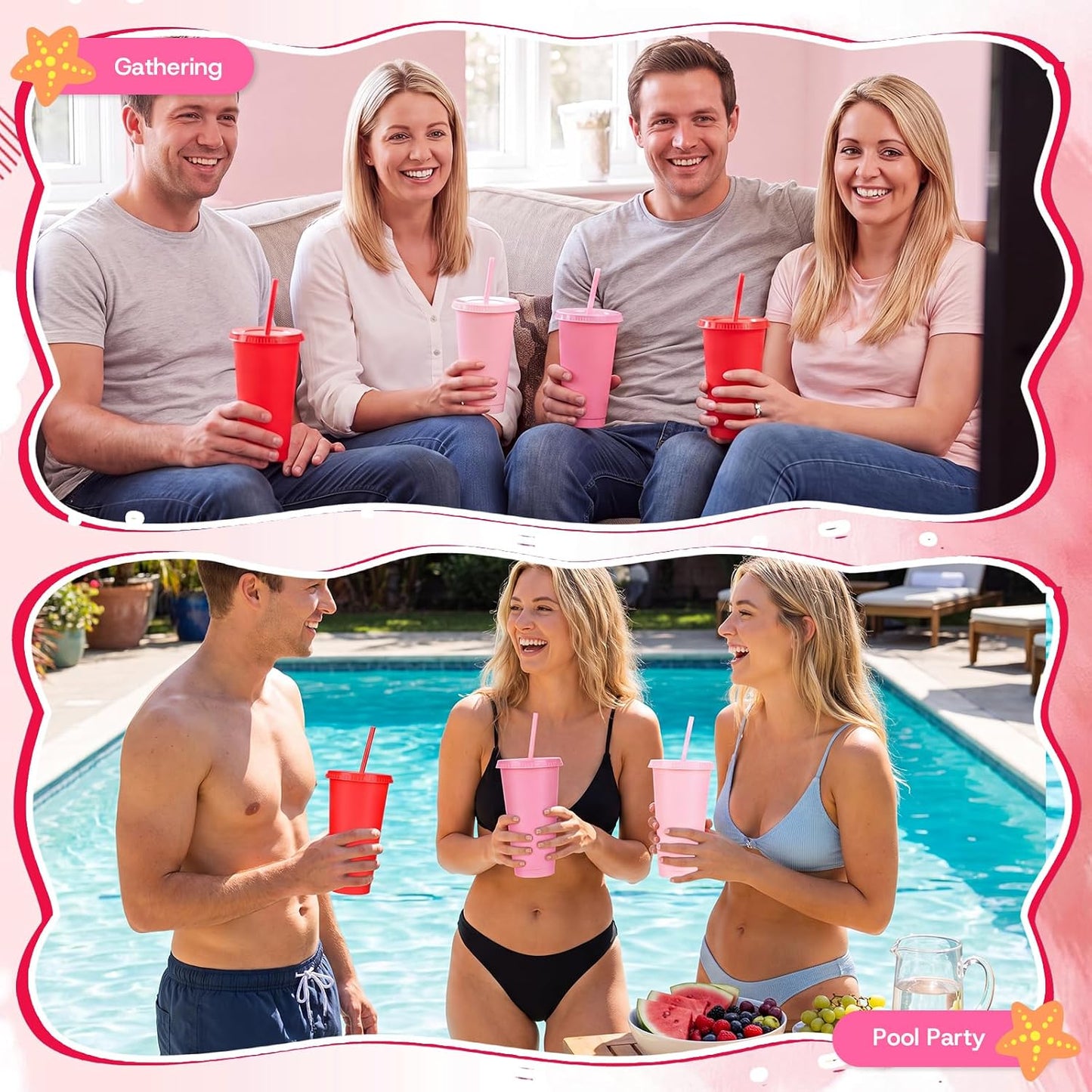 24 Pack Plastic Tumblers with Lids and Straw, Reusable Cups with Lids and Straws Colorful Cups for Cold Drink Iced Coffee, Plastic Tumbler Bulk for Party Birthday Gifts (24 oz, Solid Colors)