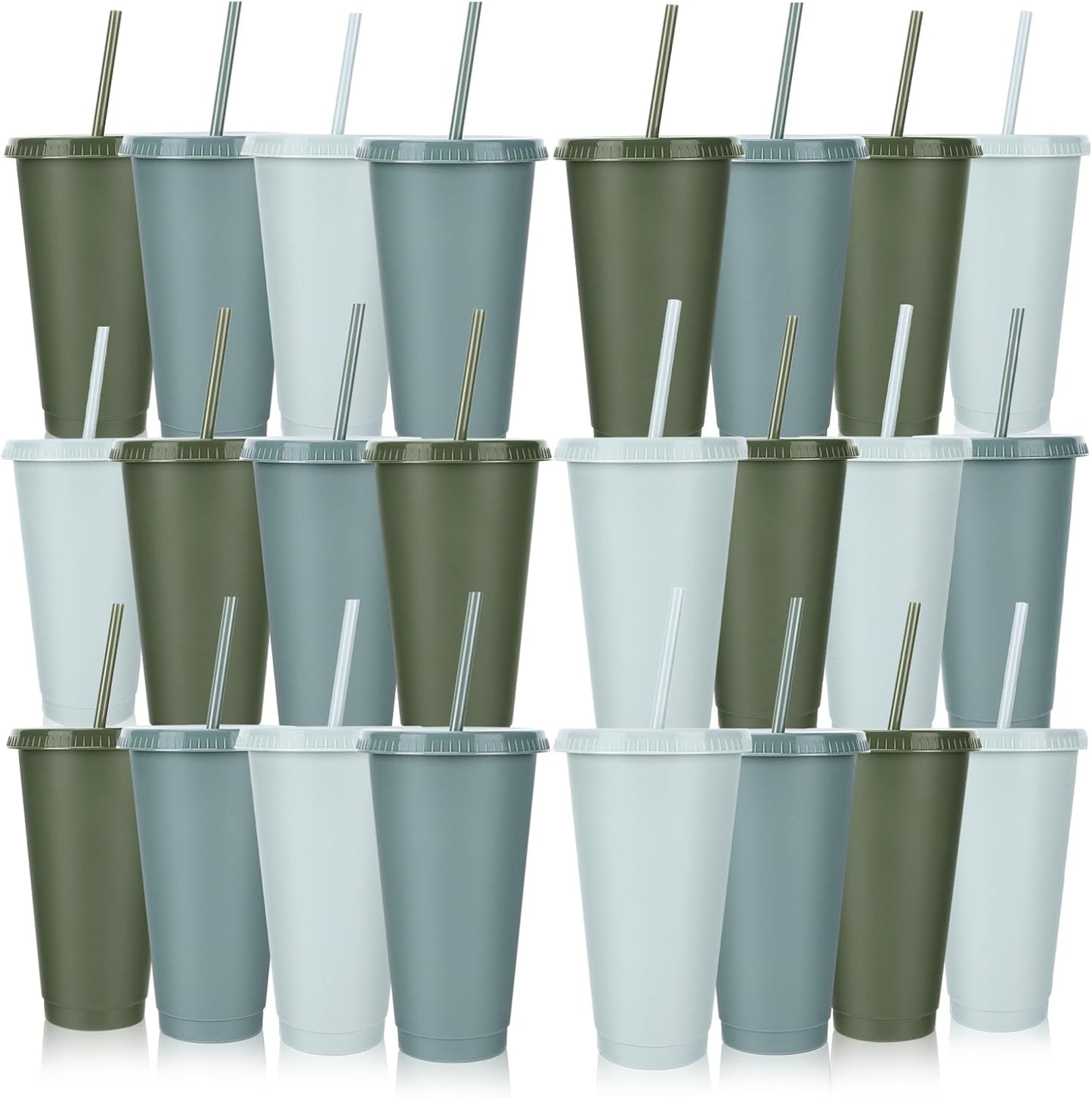 24 Pack Plastic Tumblers with Lids and Straw, Reusable Cups with Lids and Straws Colorful Cups for Cold Drink Iced Coffee, Plastic Tumbler Bulk for Party Birthday Gifts (24 oz, Solid Colors)
