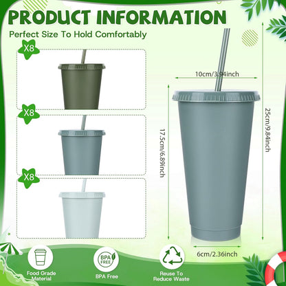 24 Pack Plastic Tumblers with Lids and Straw, Reusable Cups with Lids and Straws Colorful Cups for Cold Drink Iced Coffee, Plastic Tumbler Bulk for Party Birthday Gifts (24 oz, Solid Colors)