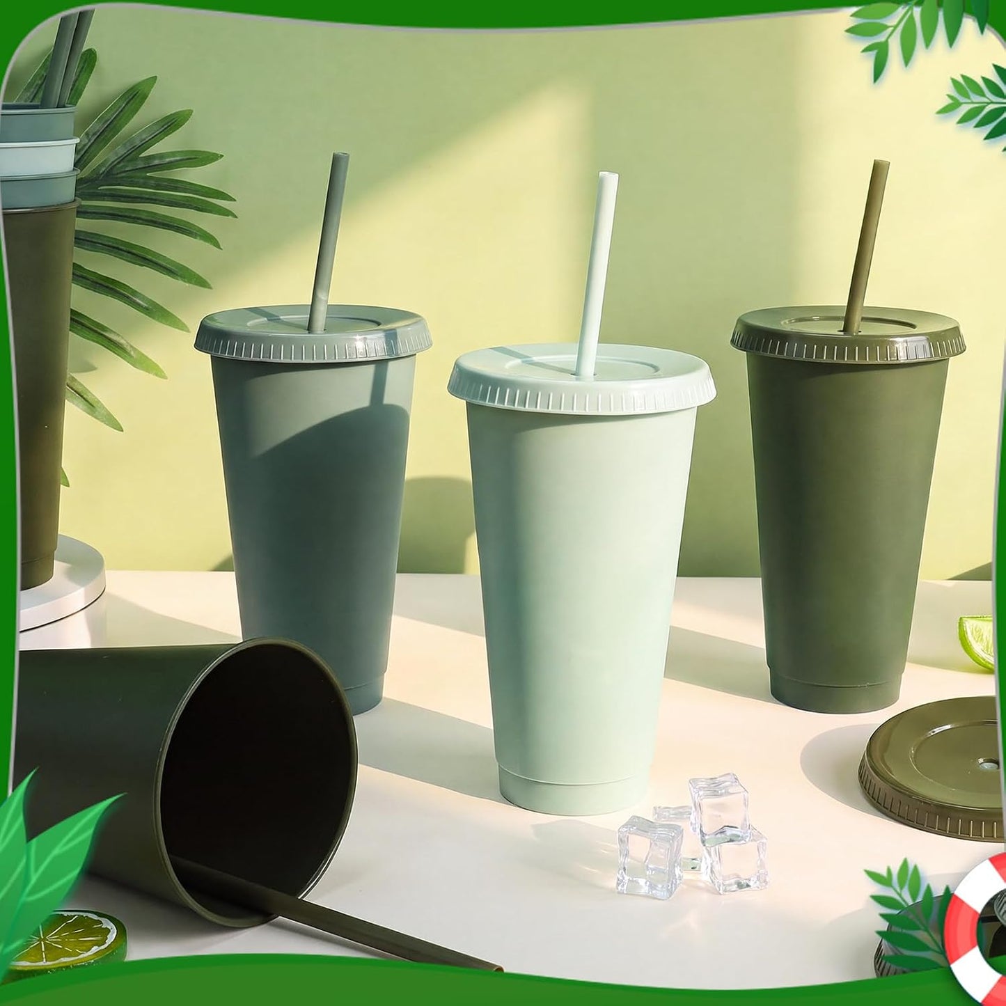 24 Pack Plastic Tumblers with Lids and Straw, Reusable Cups with Lids and Straws Colorful Cups for Cold Drink Iced Coffee, Plastic Tumbler Bulk for Party Birthday Gifts (24 oz, Solid Colors)