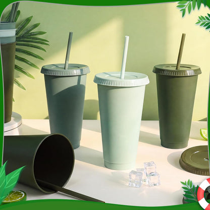 24 Pack Plastic Tumblers with Lids and Straw, Reusable Cups with Lids and Straws Colorful Cups for Cold Drink Iced Coffee, Plastic Tumbler Bulk for Party Birthday Gifts (24 oz, Solid Colors)