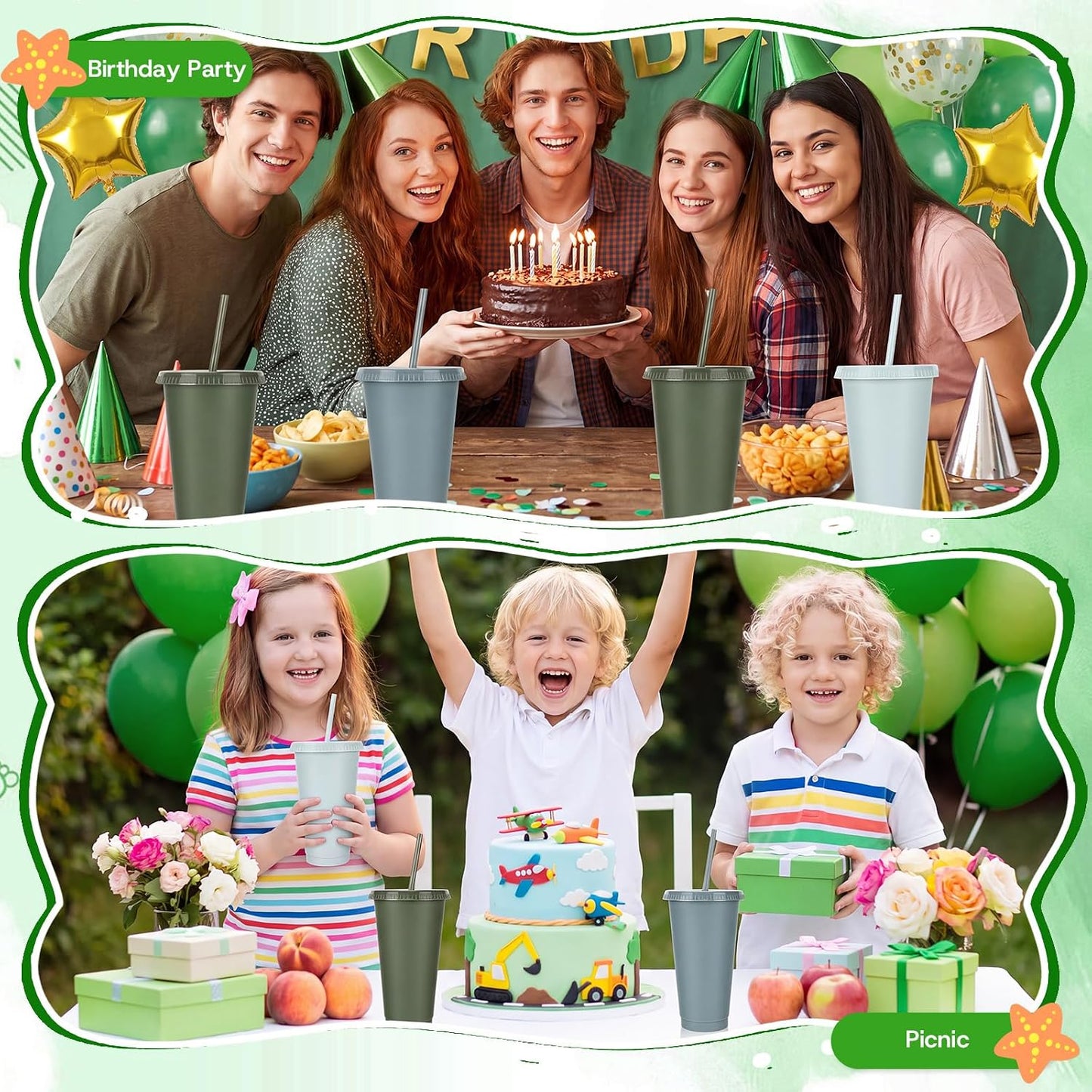 24 Pack Plastic Tumblers with Lids and Straw, Reusable Cups with Lids and Straws Colorful Cups for Cold Drink Iced Coffee, Plastic Tumbler Bulk for Party Birthday Gifts (24 oz, Solid Colors)