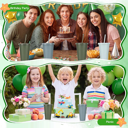 24 Pack Plastic Tumblers with Lids and Straw, Reusable Cups with Lids and Straws Colorful Cups for Cold Drink Iced Coffee, Plastic Tumbler Bulk for Party Birthday Gifts (24 oz, Solid Colors)