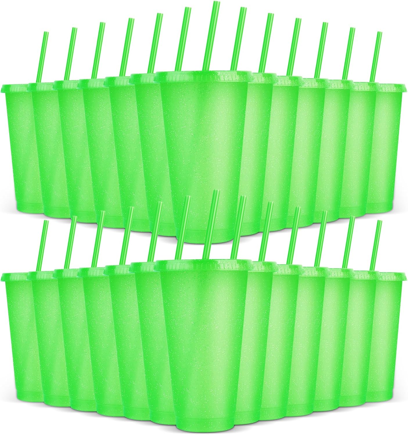 24 Pack Plastic Tumblers with Lids and Straw, Reusable Cups with Lids and Straws Colorful Cups for Cold Drink Iced Coffee, Plastic Tumbler Bulk for Party Birthday Gifts (24 oz, Solid Colors)