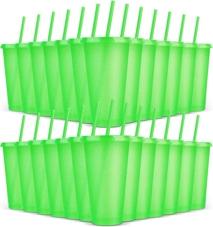 24 Pack Plastic Tumblers with Lids and Straw, Reusable Cups with Lids and Straws Colorful Cups for Cold Drink Iced Coffee, Plastic Tumbler Bulk for Party Birthday Gifts (24 oz, Solid Colors)
