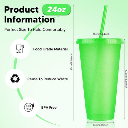 24 Pack Plastic Tumblers with Lids and Straw, Reusable Cups with Lids and Straws Colorful Cups for Cold Drink Iced Coffee, Plastic Tumbler Bulk for Party Birthday Gifts (24 oz, Solid Colors)