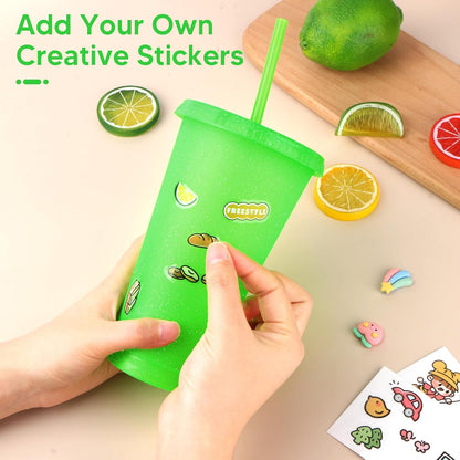 24 Pack Plastic Tumblers with Lids and Straw, Reusable Cups with Lids and Straws Colorful Cups for Cold Drink Iced Coffee, Plastic Tumbler Bulk for Party Birthday Gifts (24 oz, Solid Colors)