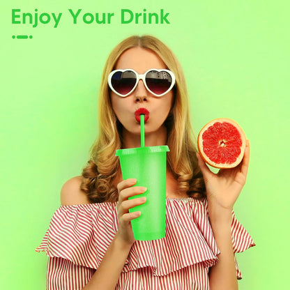 24 Pack Plastic Tumblers with Lids and Straw, Reusable Cups with Lids and Straws Colorful Cups for Cold Drink Iced Coffee, Plastic Tumbler Bulk for Party Birthday Gifts (24 oz, Solid Colors)