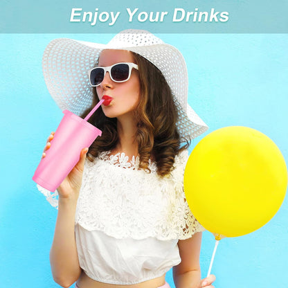 24 Pack Plastic Tumblers with Lids and Straw, Reusable Cups with Lids and Straws Colorful Cups for Cold Drink Iced Coffee, Plastic Tumbler Bulk for Party Birthday Gifts (24 oz, Solid Colors)