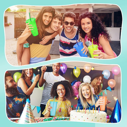 24 Pack Plastic Tumblers with Lids and Straw, Reusable Cups with Lids and Straws Colorful Cups for Cold Drink Iced Coffee, Plastic Tumbler Bulk for Party Birthday Gifts (24 oz, Solid Colors)