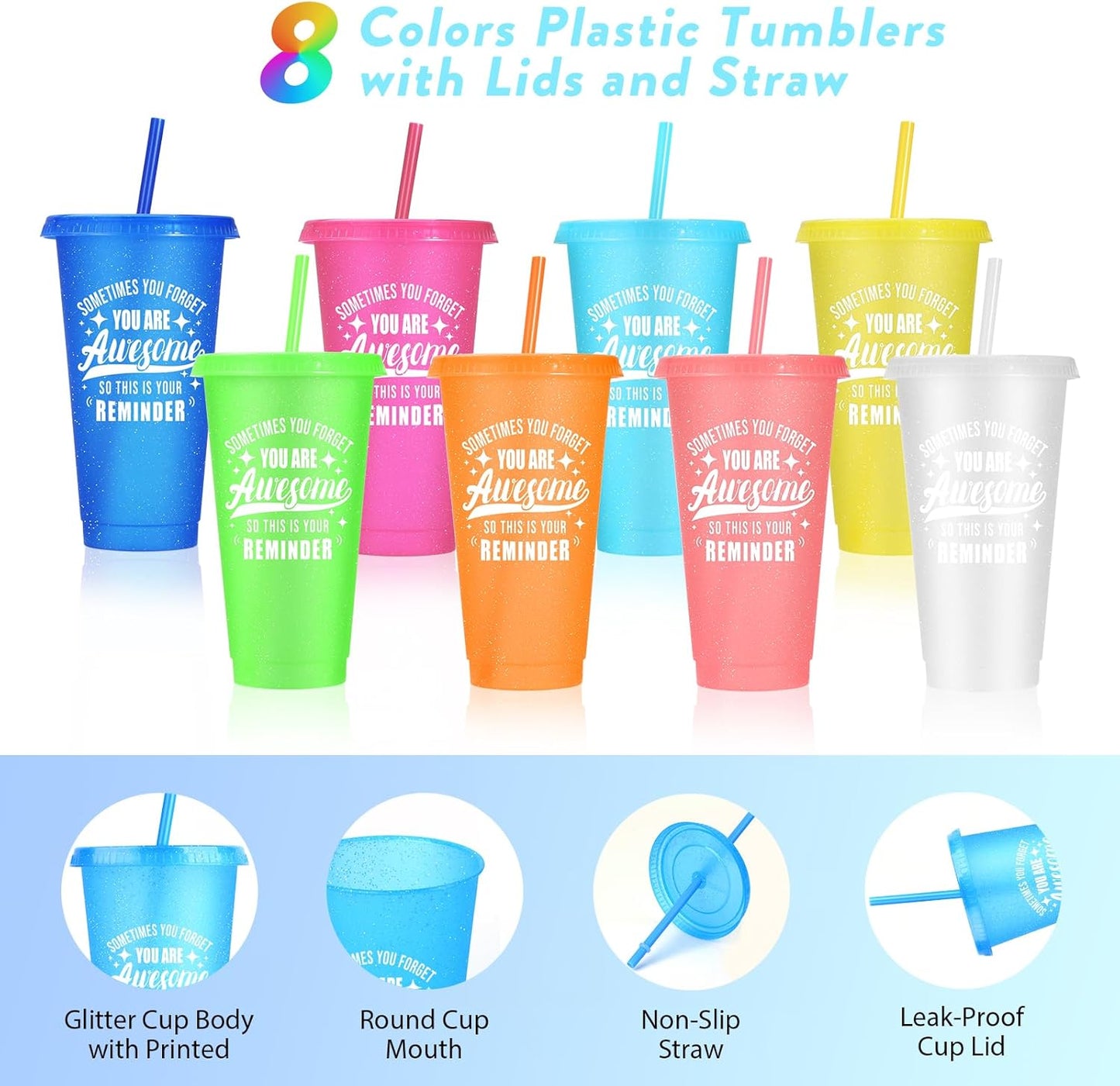 24 Pack Plastic Tumblers with Lids and Straw, Reusable Cups with Lids and Straws Colorful Cups for Cold Drink Iced Coffee, Plastic Tumbler Bulk for Party Birthday Gifts (24 oz, Solid Colors)