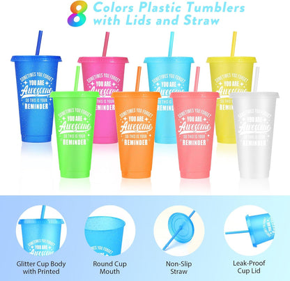 24 Pack Plastic Tumblers with Lids and Straw, Reusable Cups with Lids and Straws Colorful Cups for Cold Drink Iced Coffee, Plastic Tumbler Bulk for Party Birthday Gifts (24 oz, Solid Colors)