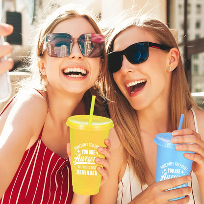 24 Pack Plastic Tumblers with Lids and Straw, Reusable Cups with Lids and Straws Colorful Cups for Cold Drink Iced Coffee, Plastic Tumbler Bulk for Party Birthday Gifts (24 oz, Solid Colors)