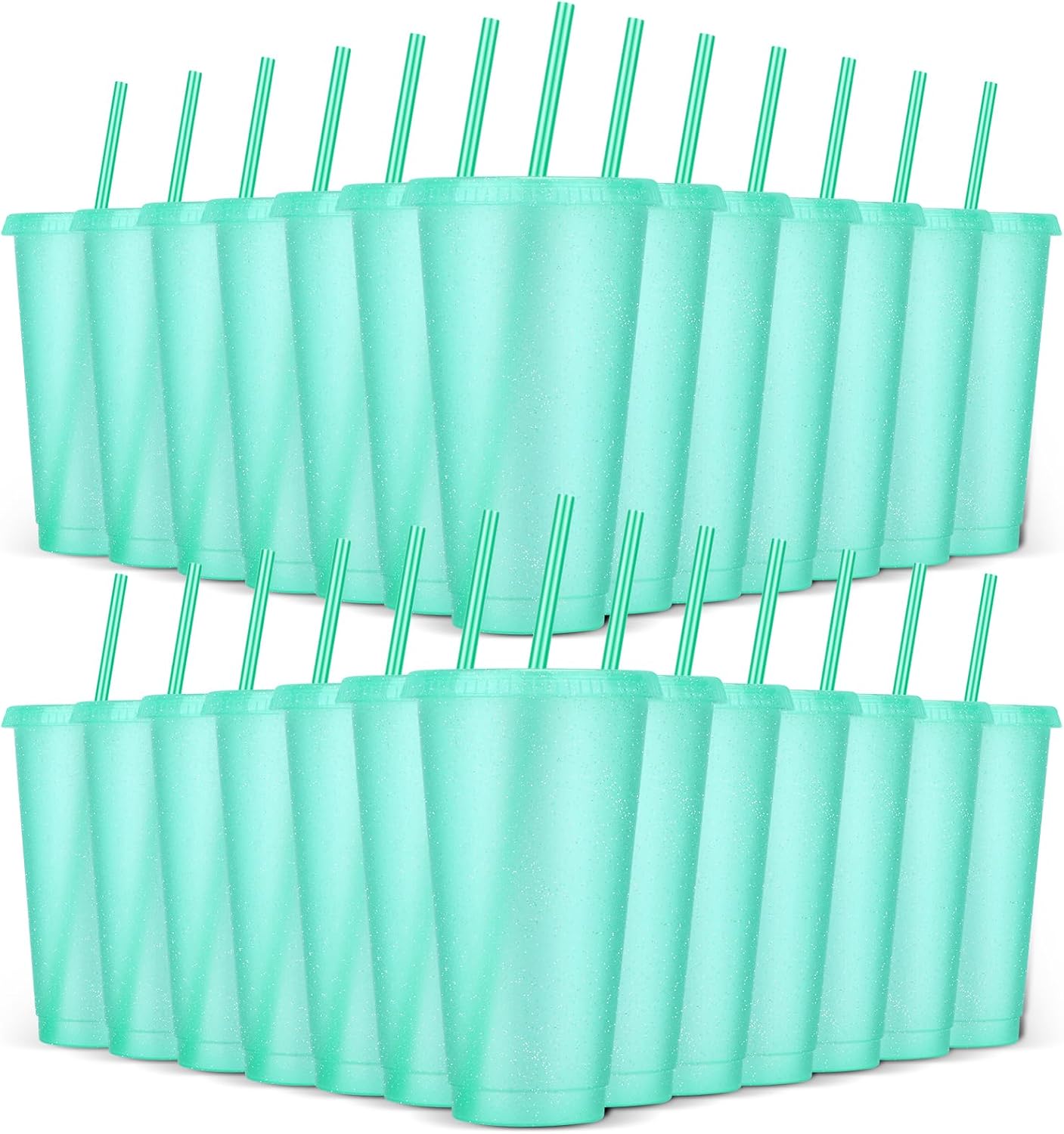 24 Pack Plastic Tumblers with Lids and Straw, Reusable Cups with Lids and Straws Colorful Cups for Cold Drink Iced Coffee, Plastic Tumbler Bulk for Party Birthday Gifts (24 oz, Solid Colors)