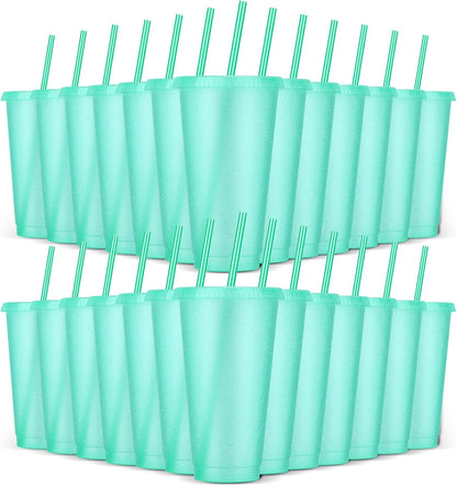 24 Pack Plastic Tumblers with Lids and Straw, Reusable Cups with Lids and Straws Colorful Cups for Cold Drink Iced Coffee, Plastic Tumbler Bulk for Party Birthday Gifts (24 oz, Solid Colors)