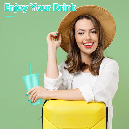 24 Pack Plastic Tumblers with Lids and Straw, Reusable Cups with Lids and Straws Colorful Cups for Cold Drink Iced Coffee, Plastic Tumbler Bulk for Party Birthday Gifts (24 oz, Solid Colors)