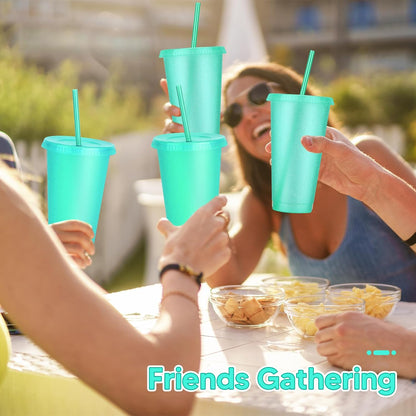24 Pack Plastic Tumblers with Lids and Straw, Reusable Cups with Lids and Straws Colorful Cups for Cold Drink Iced Coffee, Plastic Tumbler Bulk for Party Birthday Gifts (24 oz, Solid Colors)
