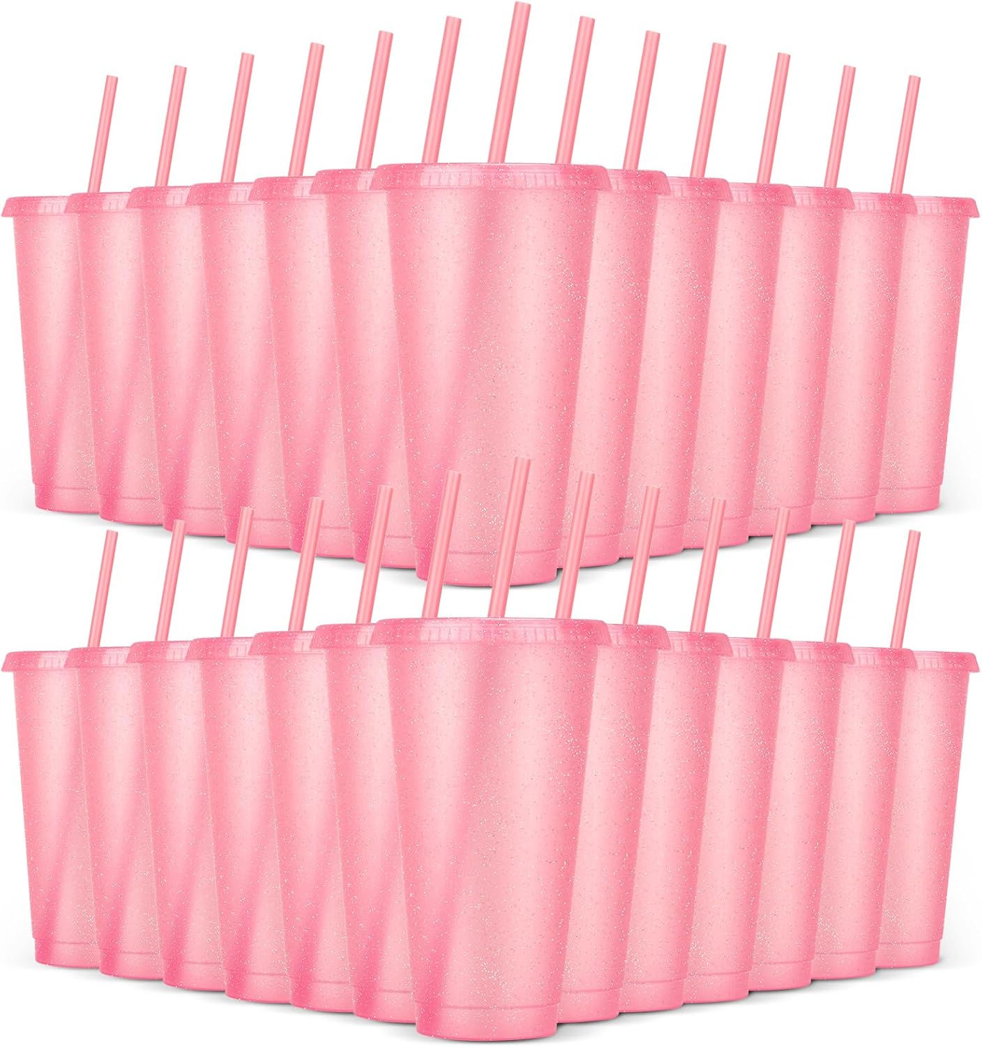 24 Pack Plastic Tumblers with Lids and Straw, Reusable Cups with Lids and Straws Colorful Cups for Cold Drink Iced Coffee, Plastic Tumbler Bulk for Party Birthday Gifts (24 oz, Solid Colors)