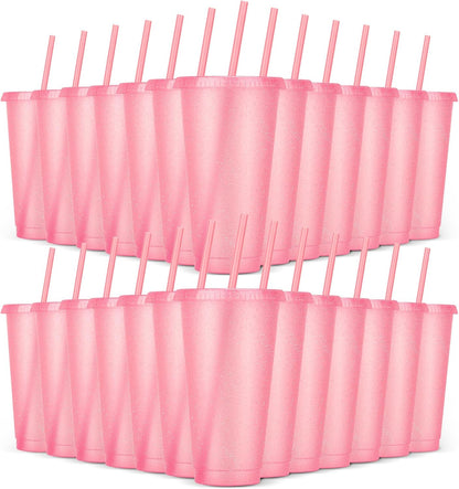 24 Pack Plastic Tumblers with Lids and Straw, Reusable Cups with Lids and Straws Colorful Cups for Cold Drink Iced Coffee, Plastic Tumbler Bulk for Party Birthday Gifts (24 oz, Solid Colors)